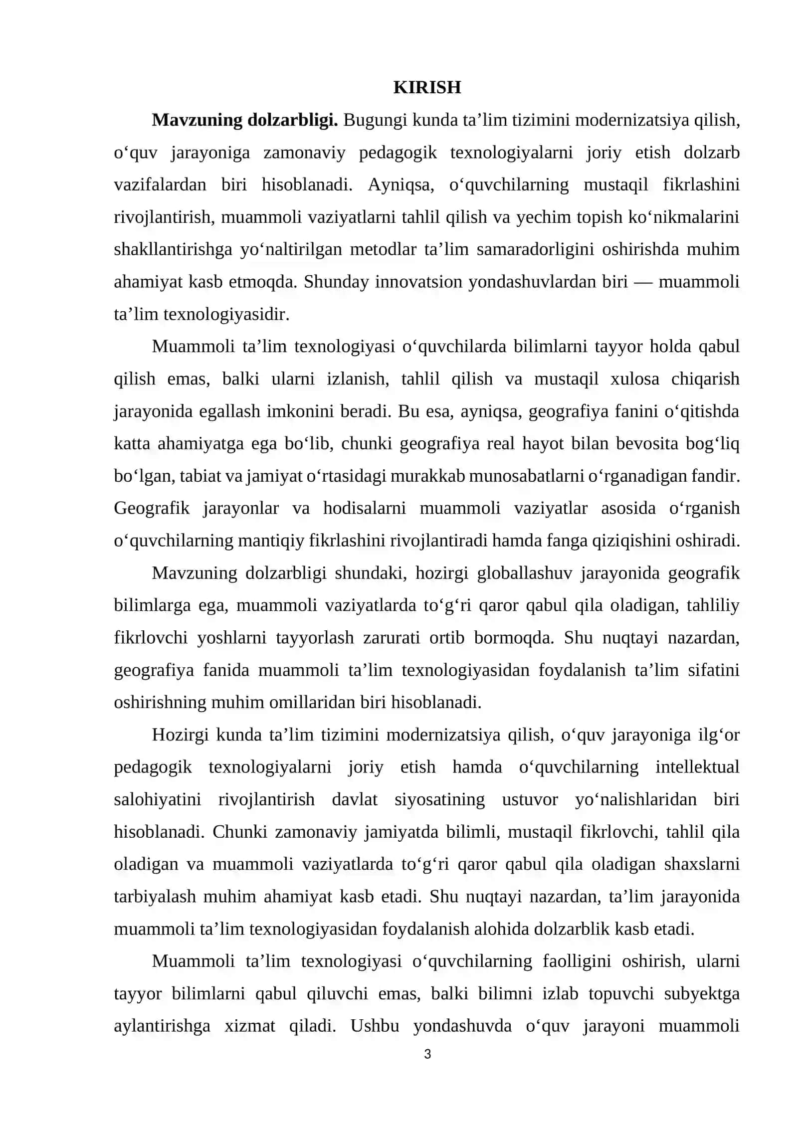 GEOGRAFIYA FANIDAGI MUAMMOLI TA’LIM TEXNOLOGIYASIDAN TA’LIM JARAYONIDA FOYDALANISH 3