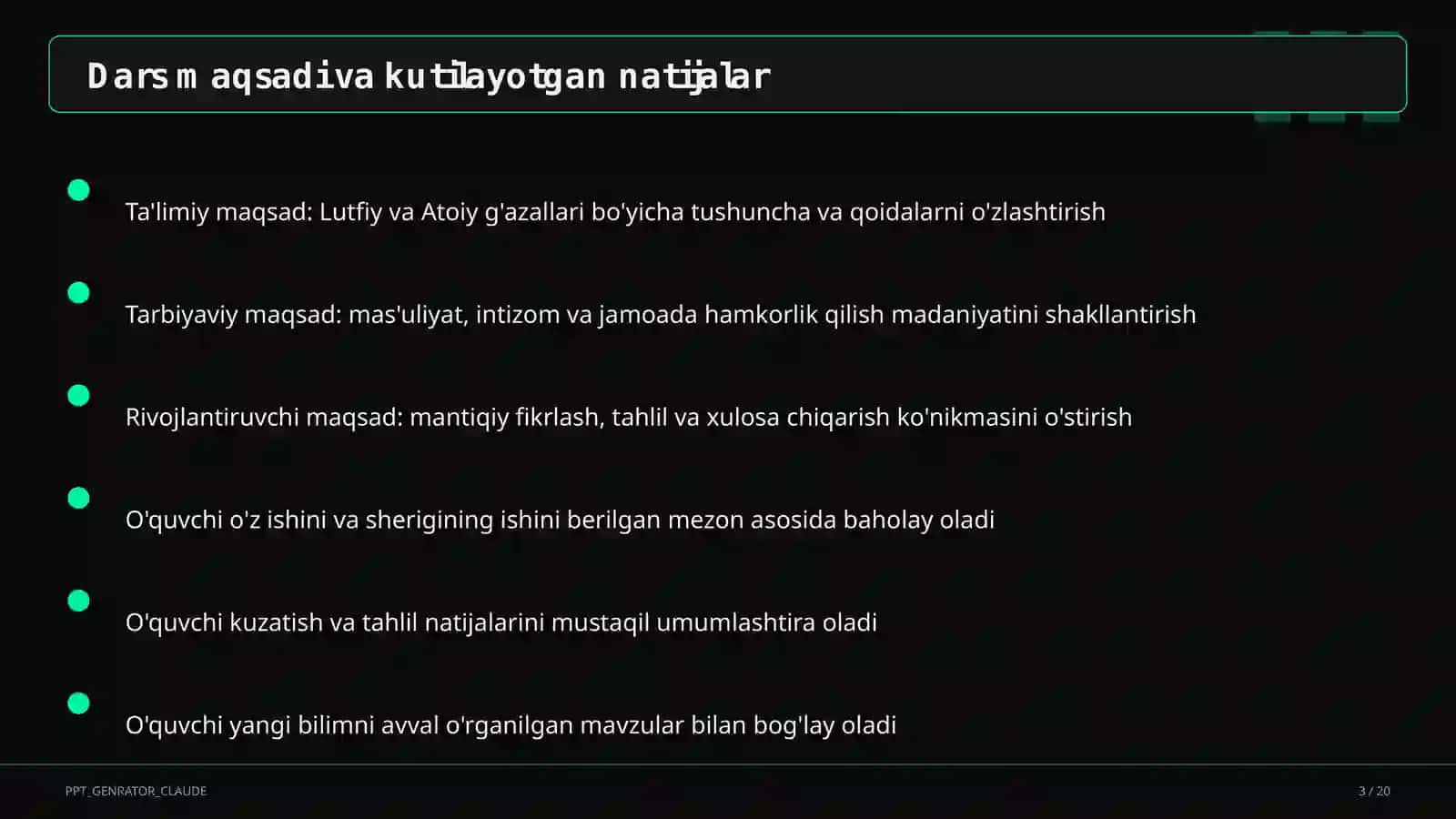 Lutfiy va Atoiy g'azallari (10-sinf) 3