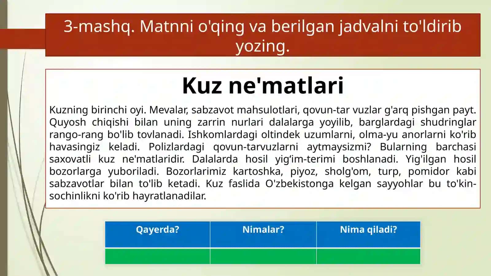 8-sinf O'zbek tili dars ishlanma. Fe'lning o'zlik va majhul nisbati, ularning yasalishi va qo'llanishi 3