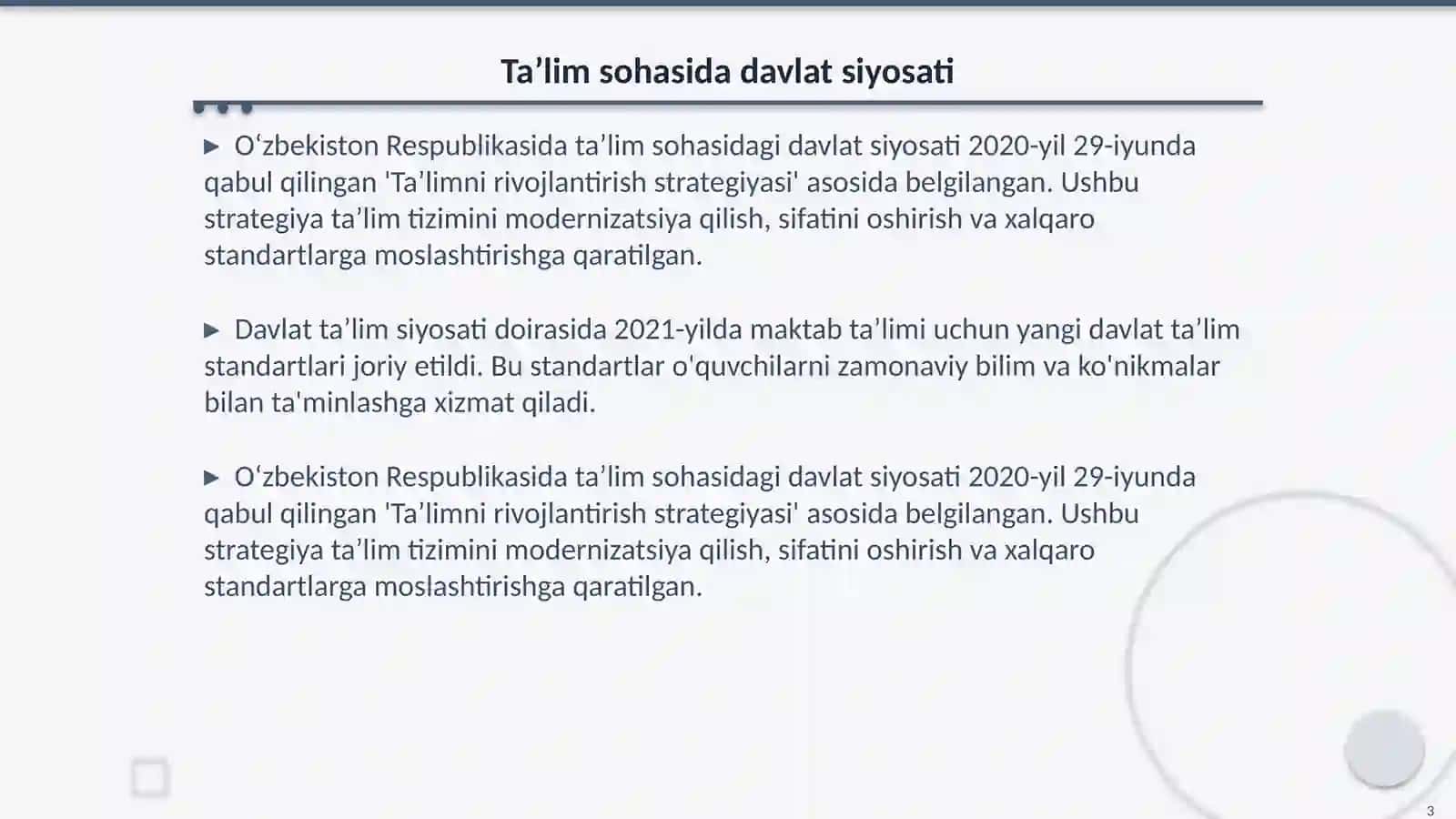 Oʻzbekiston Respublikasida taʼlim sohasidagi islohotlar 3