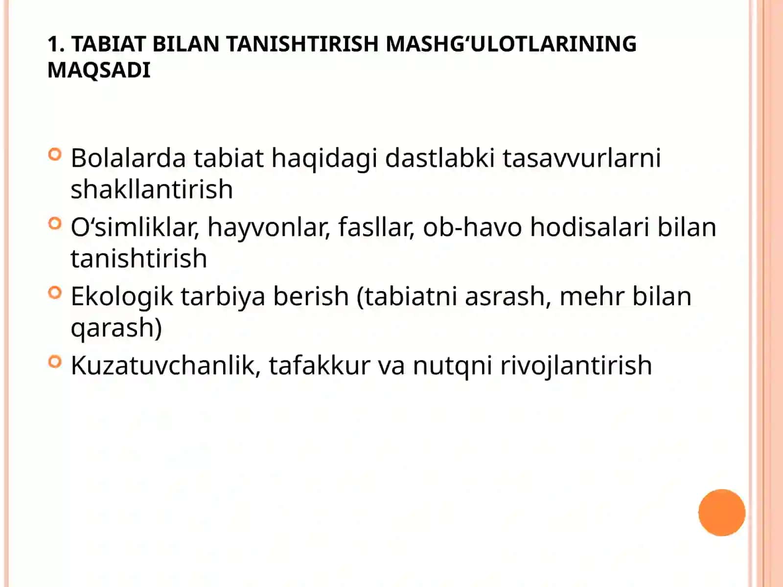 MAʼRUZA-TURLI GURUHLARDA TABIAT BILAN TANISHTIRISH MASHG‘ULOTLARINI O‘TKAZISHTARTIBI 3