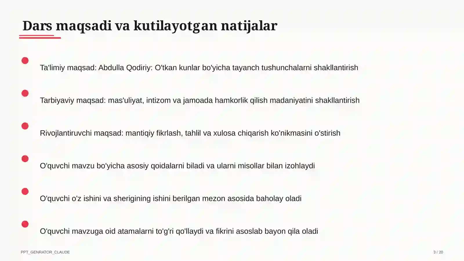 Abdulla Qodiriy: O'tkan kunlar (9-sinf) 3