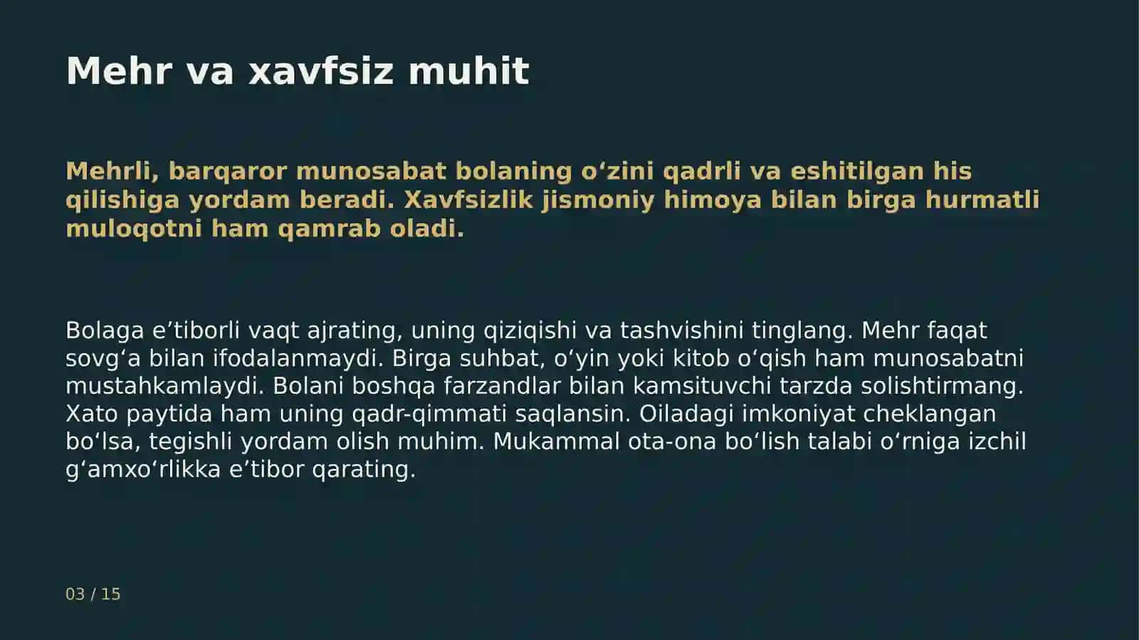 Mehr, namuna, muloqot va mas’uliyatli tarbiya 3