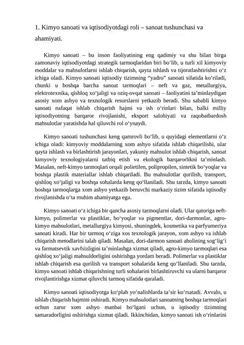 Kimyo sanoatining tarmoqlar iqtisodiyotidagi o‘rni 3