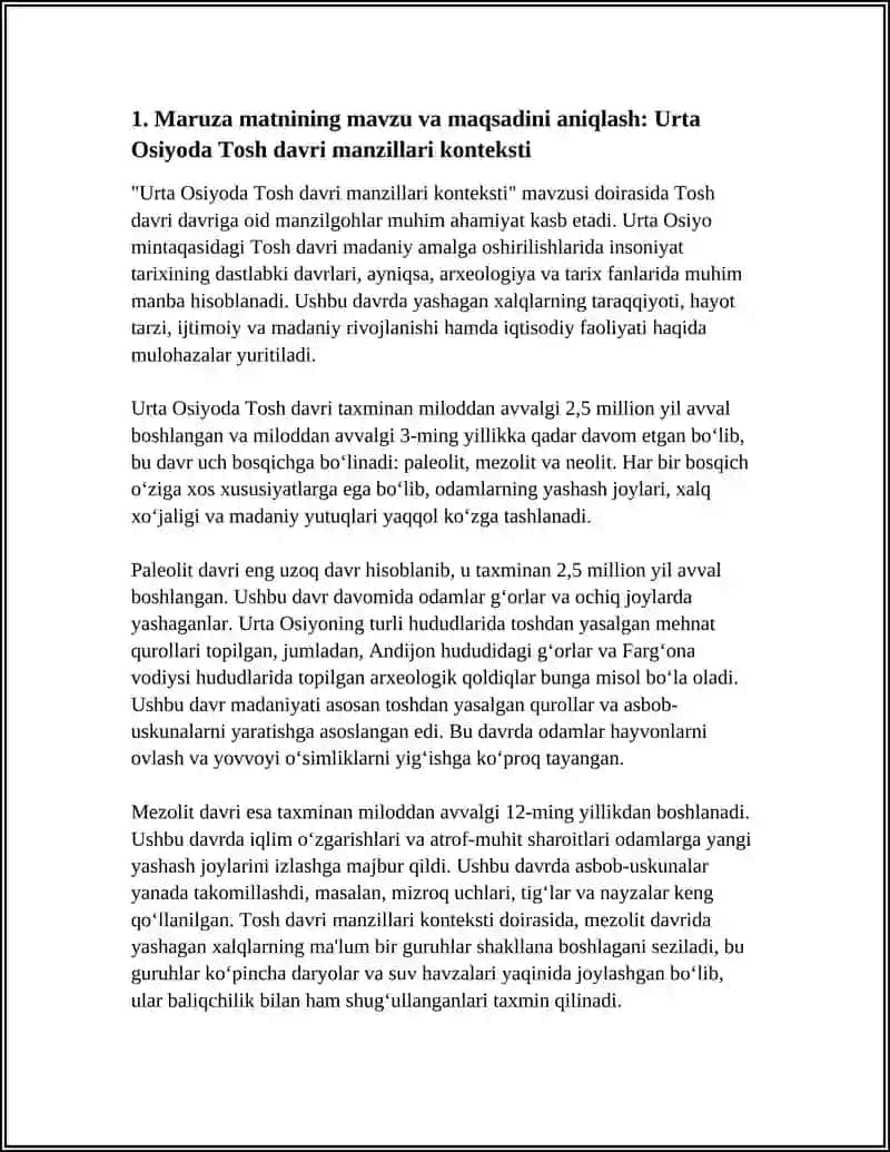 URTA OSIYODA TOSH DAVRI MANZILGOHLARI BUYICHA MARUZA MATNI TAXLASH 3