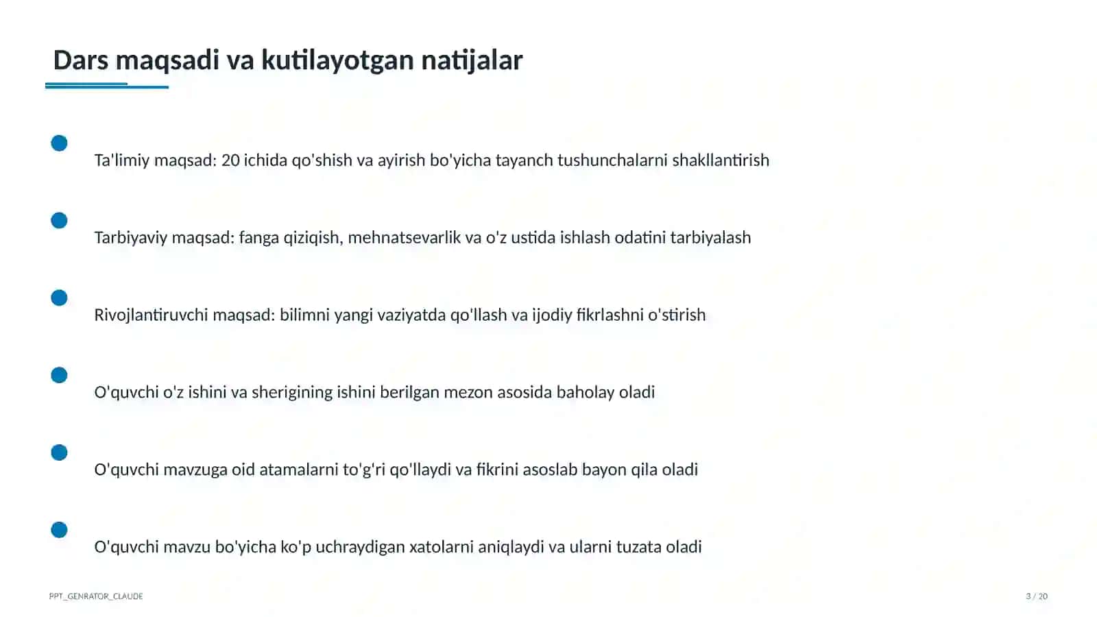 20 ichida qo'shish va ayirish (1-sinf) 3