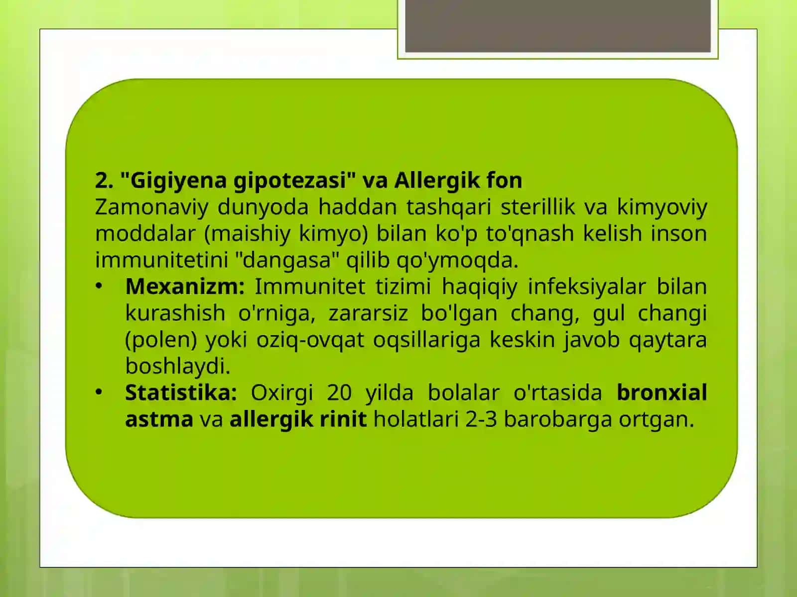 Nafas organlarikasalliklari daza mo 'mavziy tibbiy ot va xalq tabobati ni uygunlash tiri sh t amoyillari 3