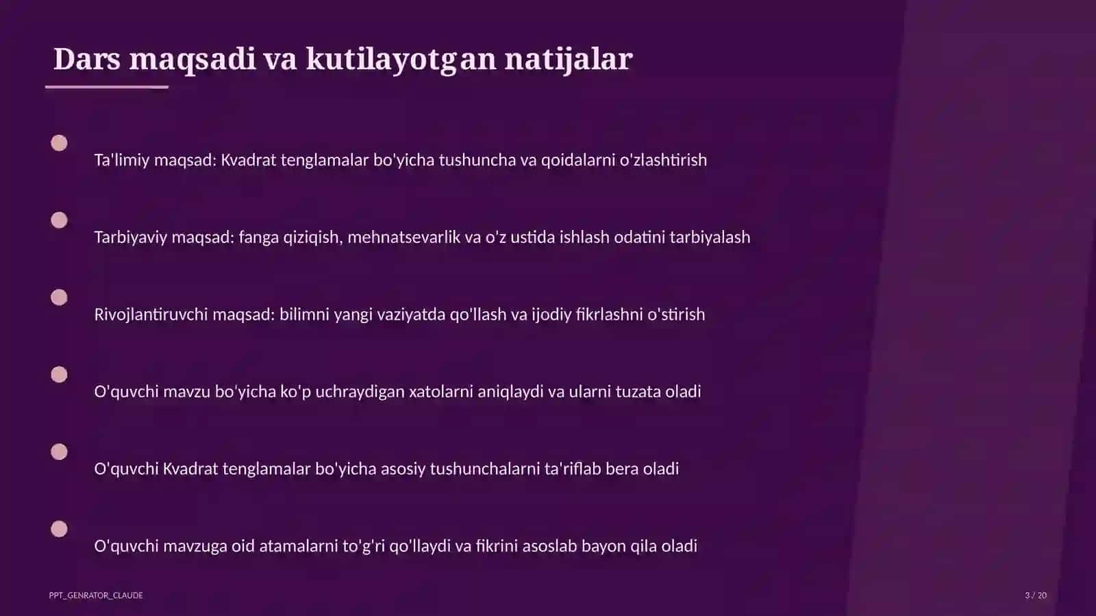 Kvadrat tenglamalar (8-sinf) 3