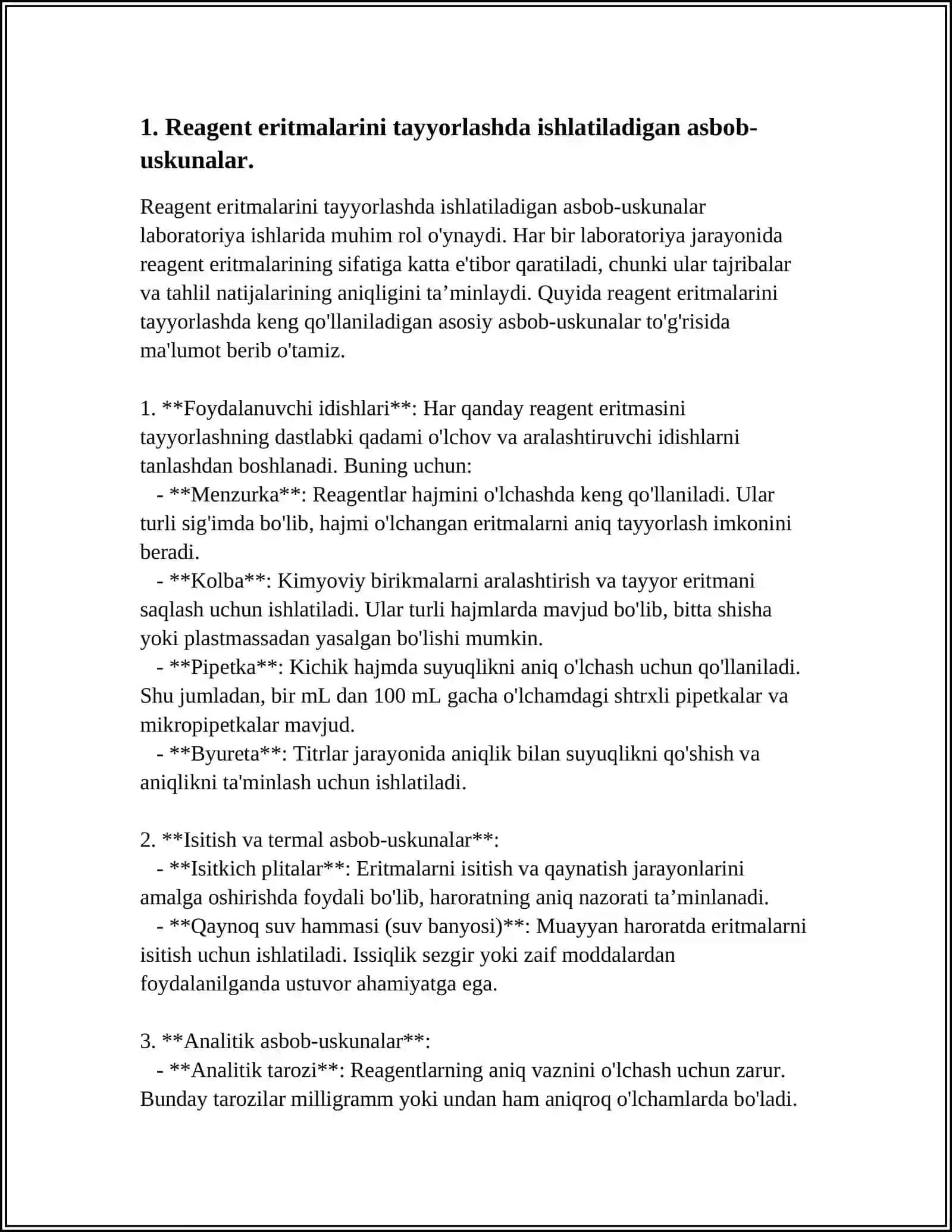 REAGENT ERITMALARNI TAYYORLASH VA UNI TINDIRGICHGA YUBORISHDA QO'LLANILADIGAN USKUNALARINING ISHLASH TEXNALOGIYASINI O'RGANISH 3