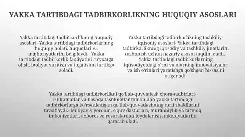 Yakka Tartibdagi Tadbirkorlarning Tashkiliy-Iqtisodiy Asoslari 3
