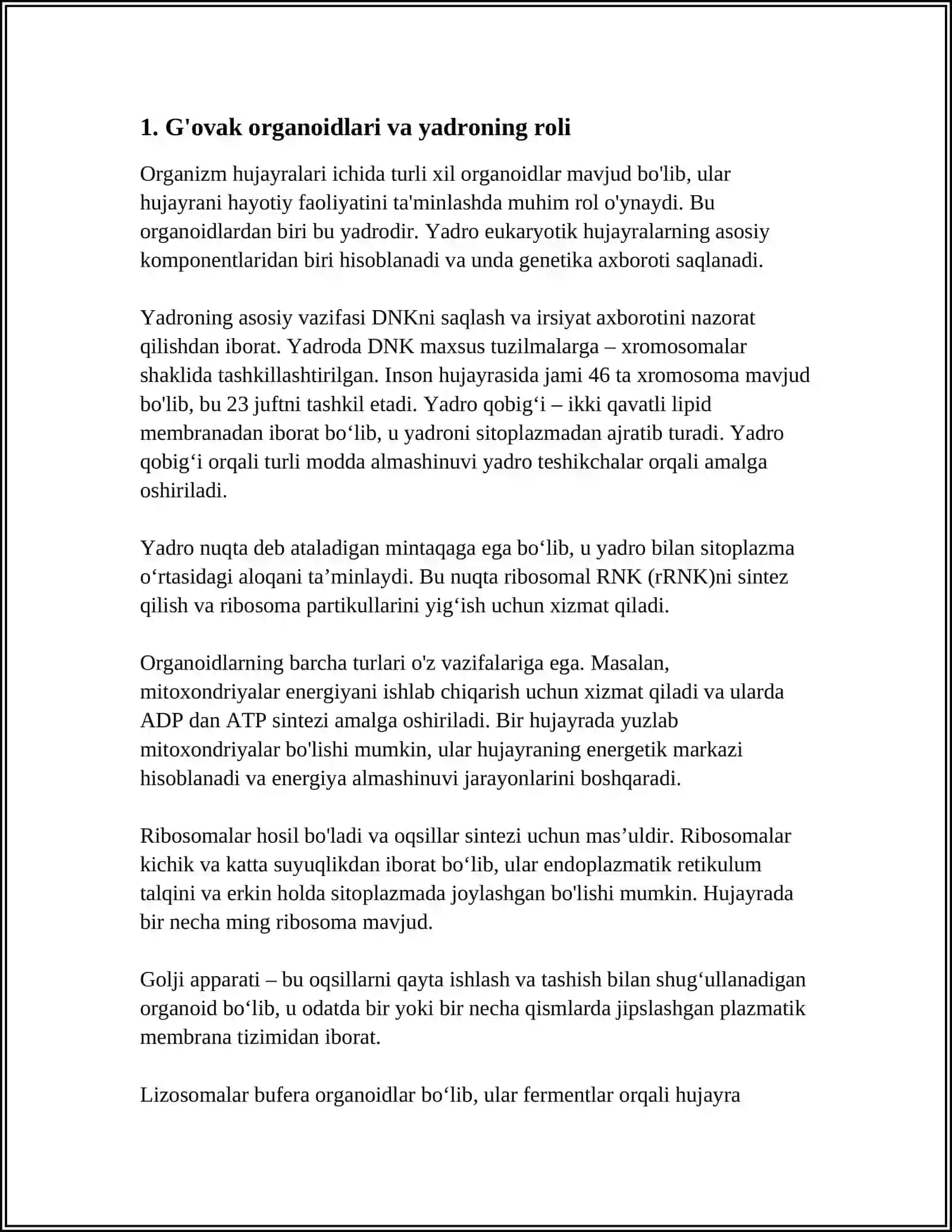 Hujayra Organiodlari: Yadro Haqida 3