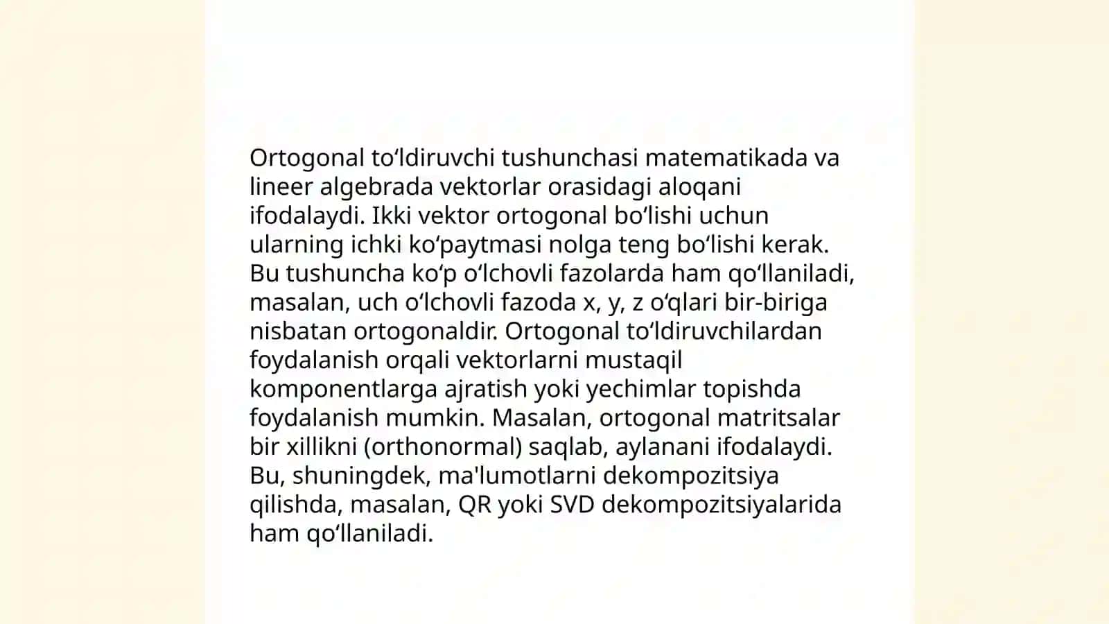 Ortogonal to‘ldiruvchi va uning xossalari 3