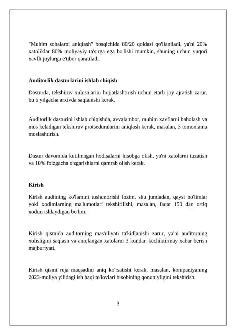 Mehnat haqi bo'yicha hisob-kitoblar auditini rejalashtirish bosqichi 3