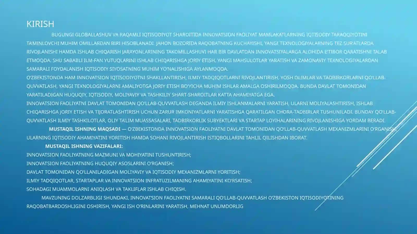 O‘zbekistondainnovatsion faoliyatni davlat tomonidan qo‘llab-quvvatlash mexanizmlari 3