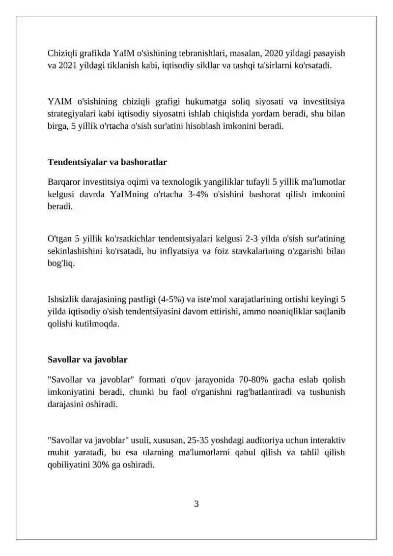 5 yilik iqtisodiy korsatkichlar boyicha chiziqli va ustunli diagrammalar tayorlash 3