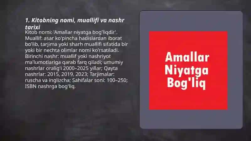 Amallar niyatga bog'liqdir kitobi yuzasidan taqdimot 3