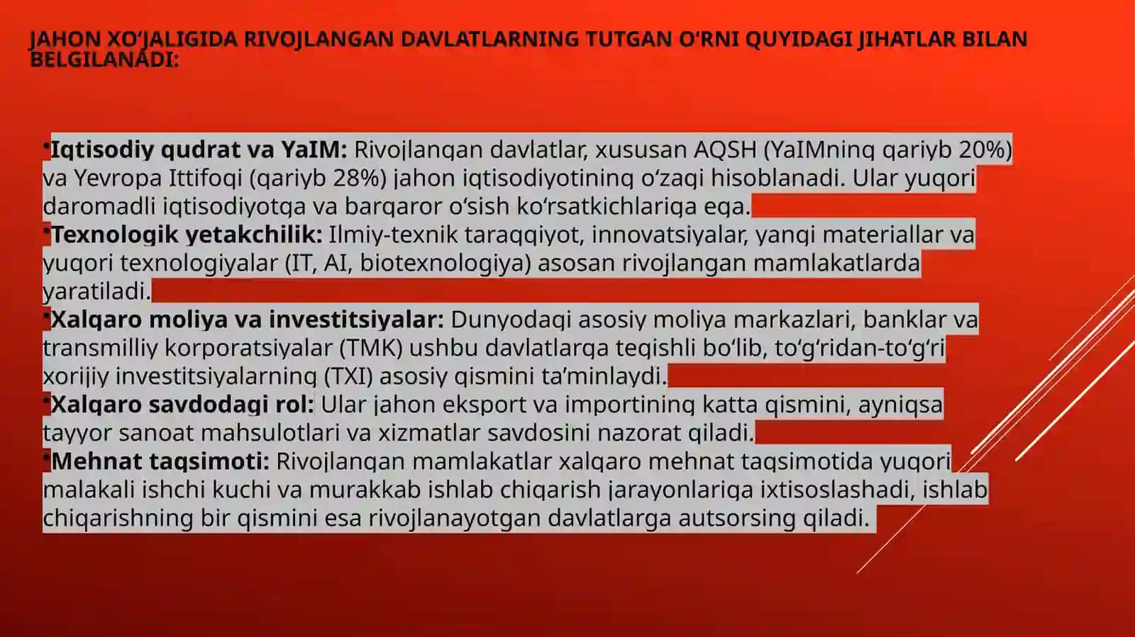 JAHON XO‘JALIGIDA RIVOJLANGAN MAMLAKATLARNING TUTGAN O‘RNI 3