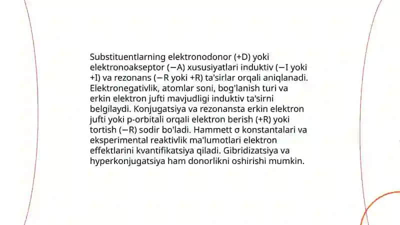 Organik moddalarda elektronodonor va elektronoakseptor oʻrinbosarlarini aniqlash 3