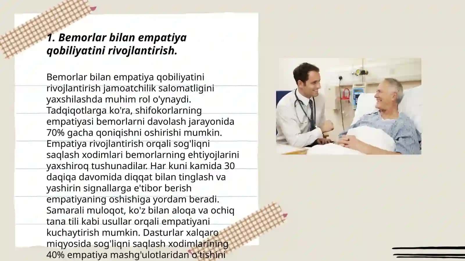 Terapiya bo'limidagi bemorlar bilan munosabatda bo'lish psixologiyasi 3