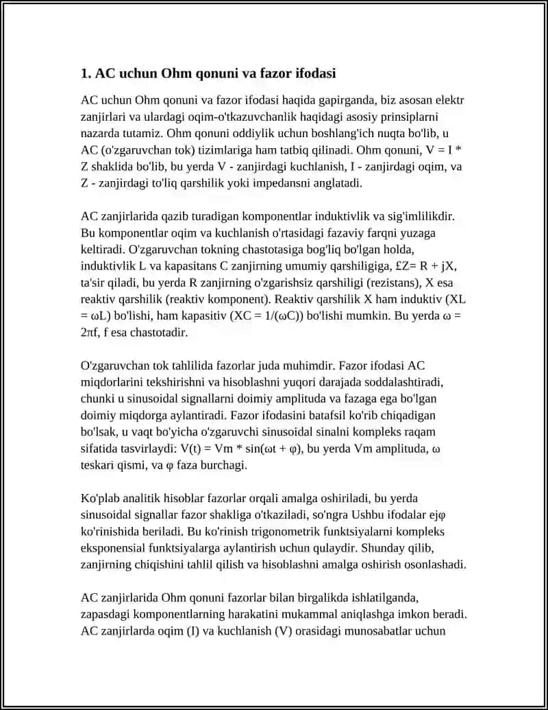 O’ZGARUVCHAN TOK ZANJIRIDA QARSHILIK, SIG’IM VA INDUKTIVLIK 3