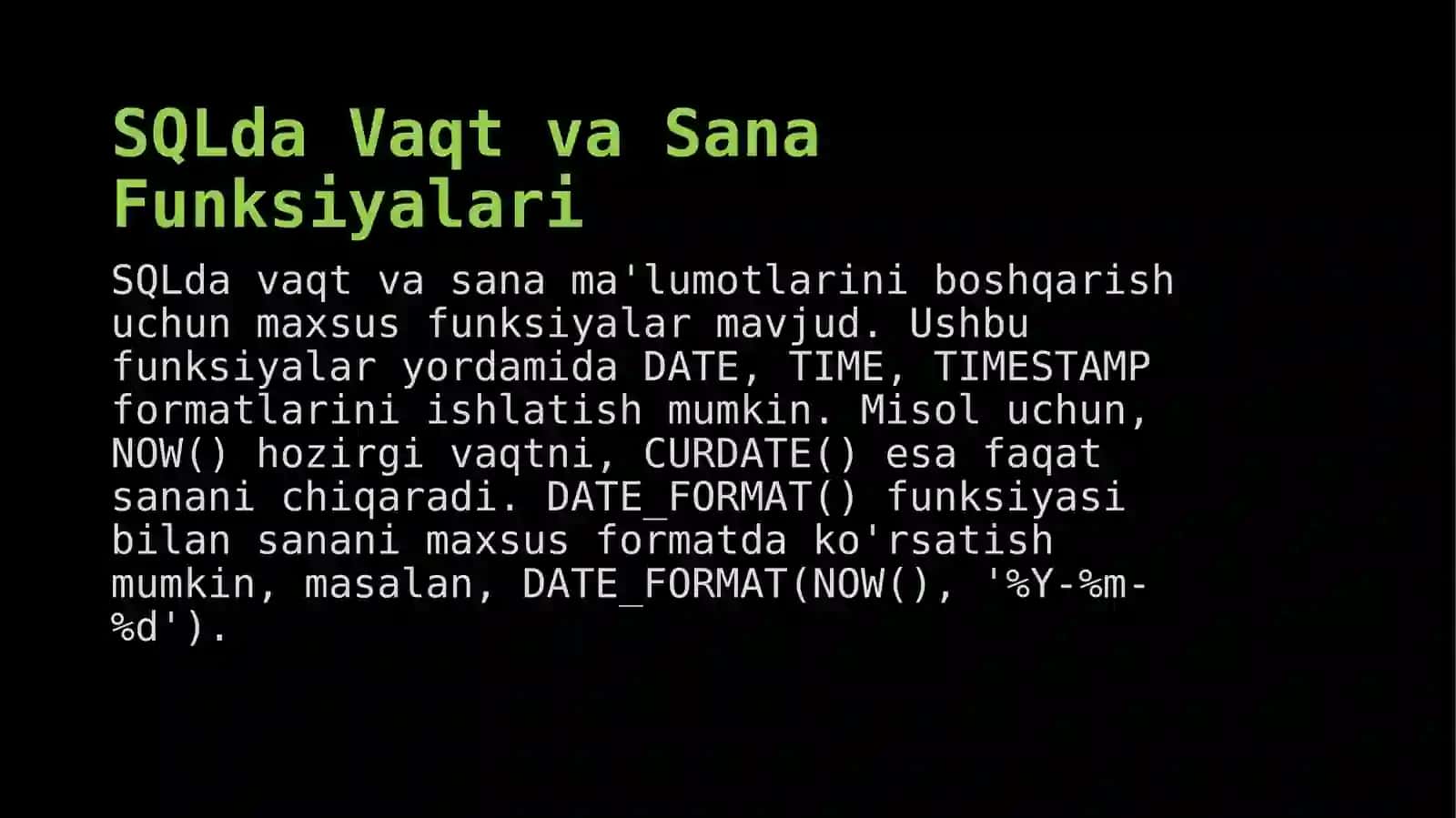 SQLda Vaqt va Sana Funksiyalari 3