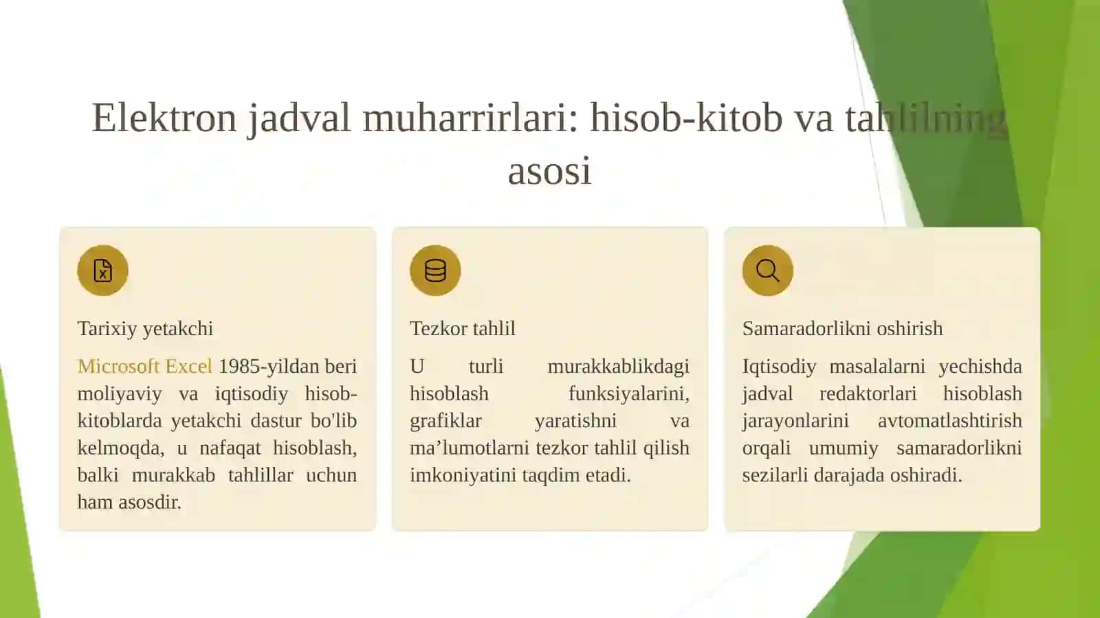 Jadval redaktorlari va iqtisodiy masalalar 3