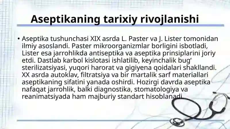 Aseptika asoslari. Bog‘lov va operatsiya xonalari tuzilishi 3