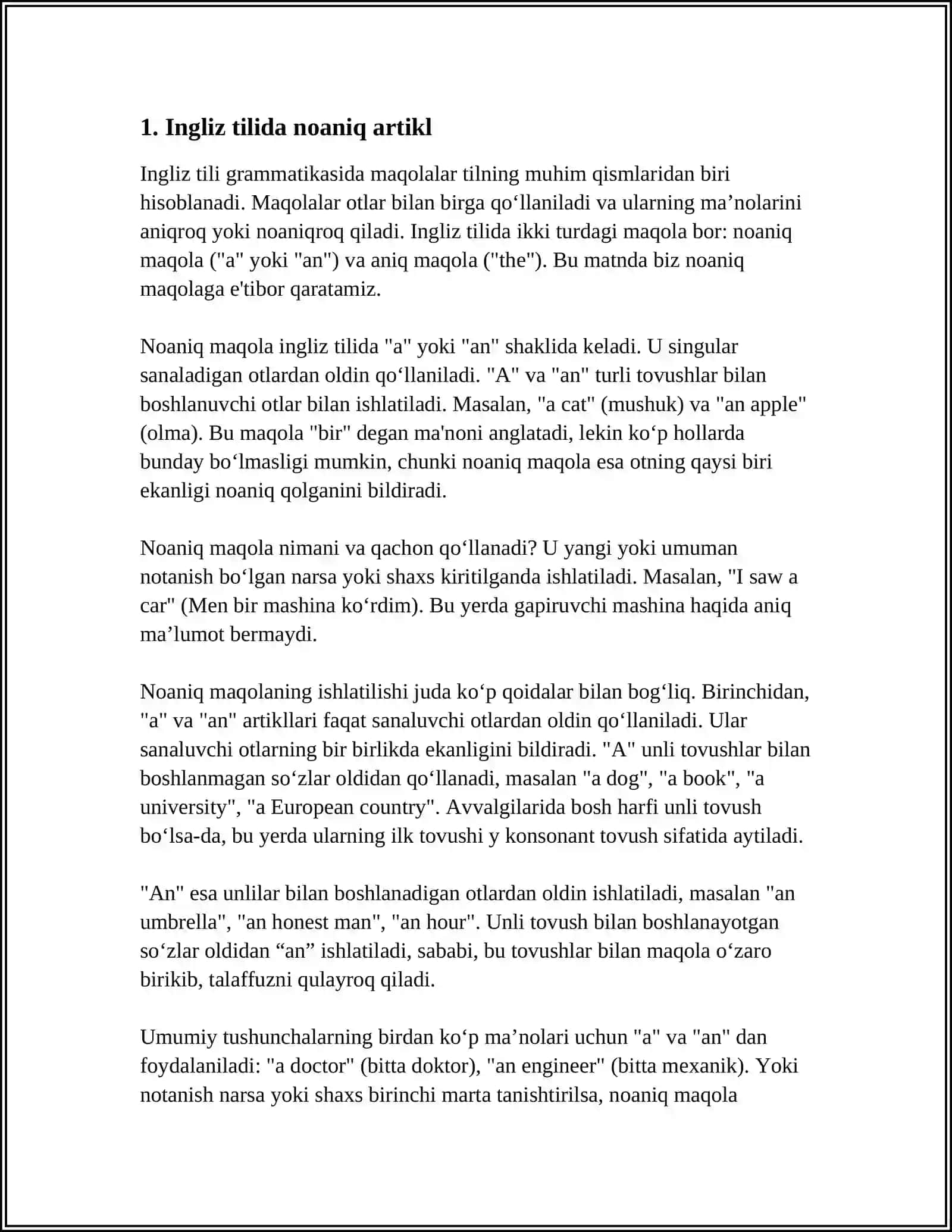 ARTICLES (INDEFINITE) 3