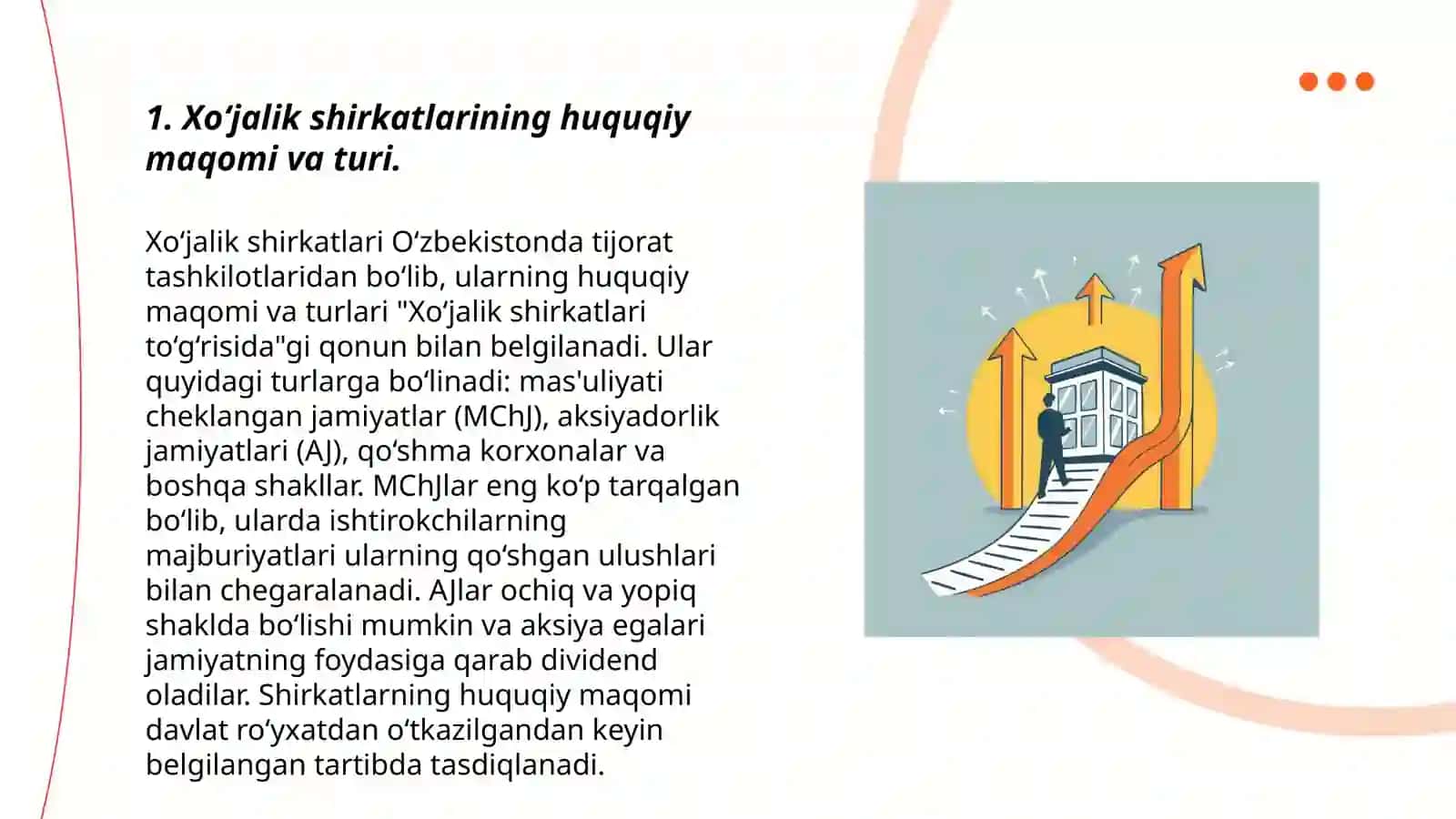 Tadbirkorlik faoliyati subyekti sifatida xo‘jalik shirkatlarining o‘xshash hamda farqli jihatlarini amaliy misollar bilan qonunchilik hujjatlarida asosida izohlang 3