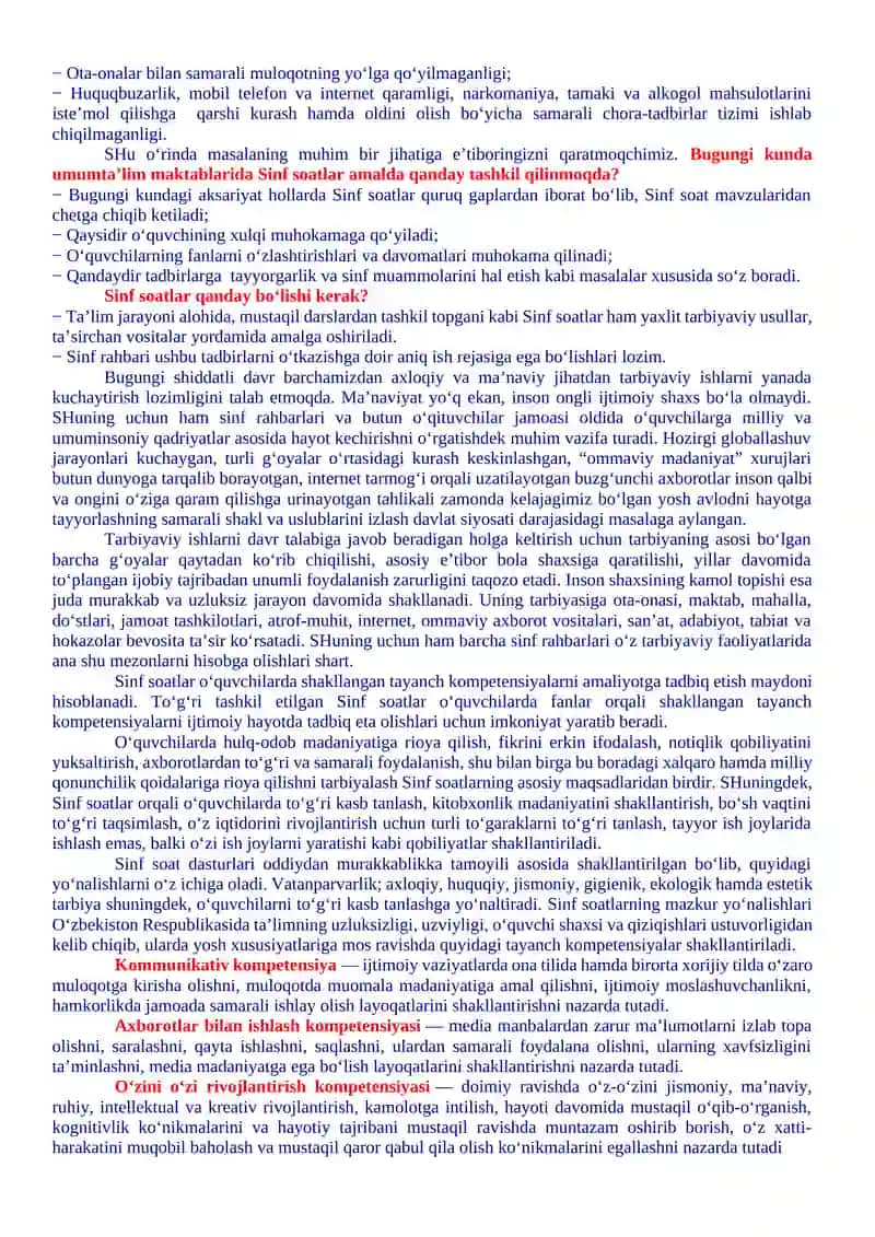 10-sinflar uchun Sinf soati Yillik ish reja va ishlanmalari 3