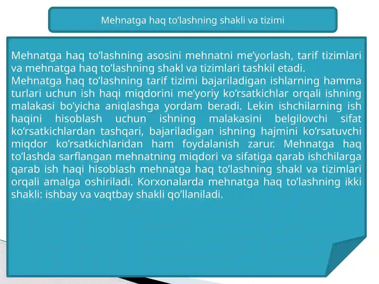Mehnatga haq to'lashning shakllari va usullari 3