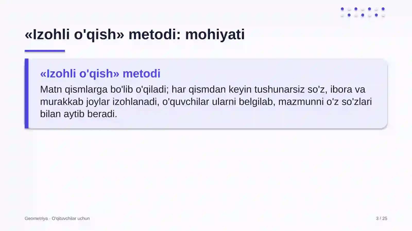 geometriya darslarida izohli o'qish metodidan foydalanish 9031 3