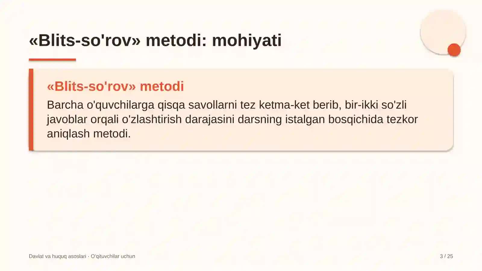 davlat va huquq asoslari darslarida blits so'rov metodidan foydalanish 2594 3
