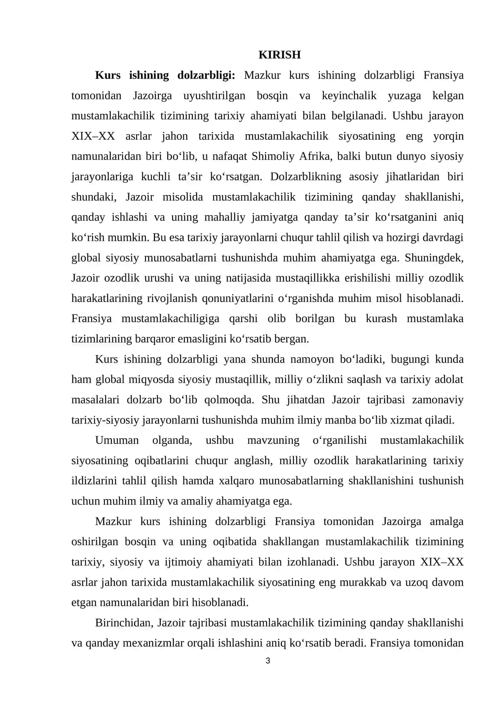FRANSUZLARNING JAZOIRGA BOSQINI. OZODLIK URISHI 3