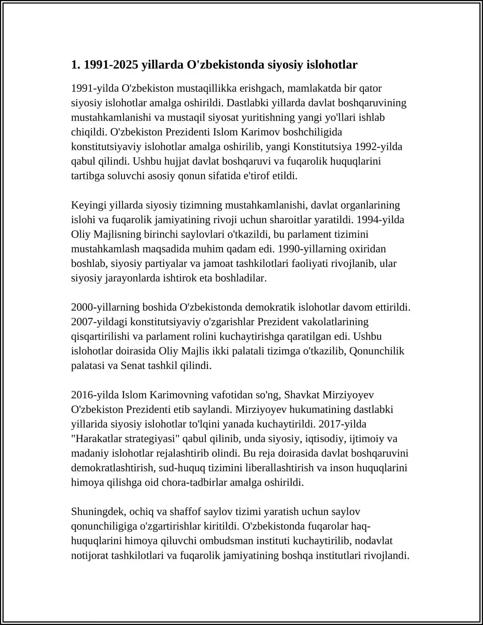 1991-2025 YILLARDA O'ZBEKISTON VA JAHONDA ISLOHOTLAR 3