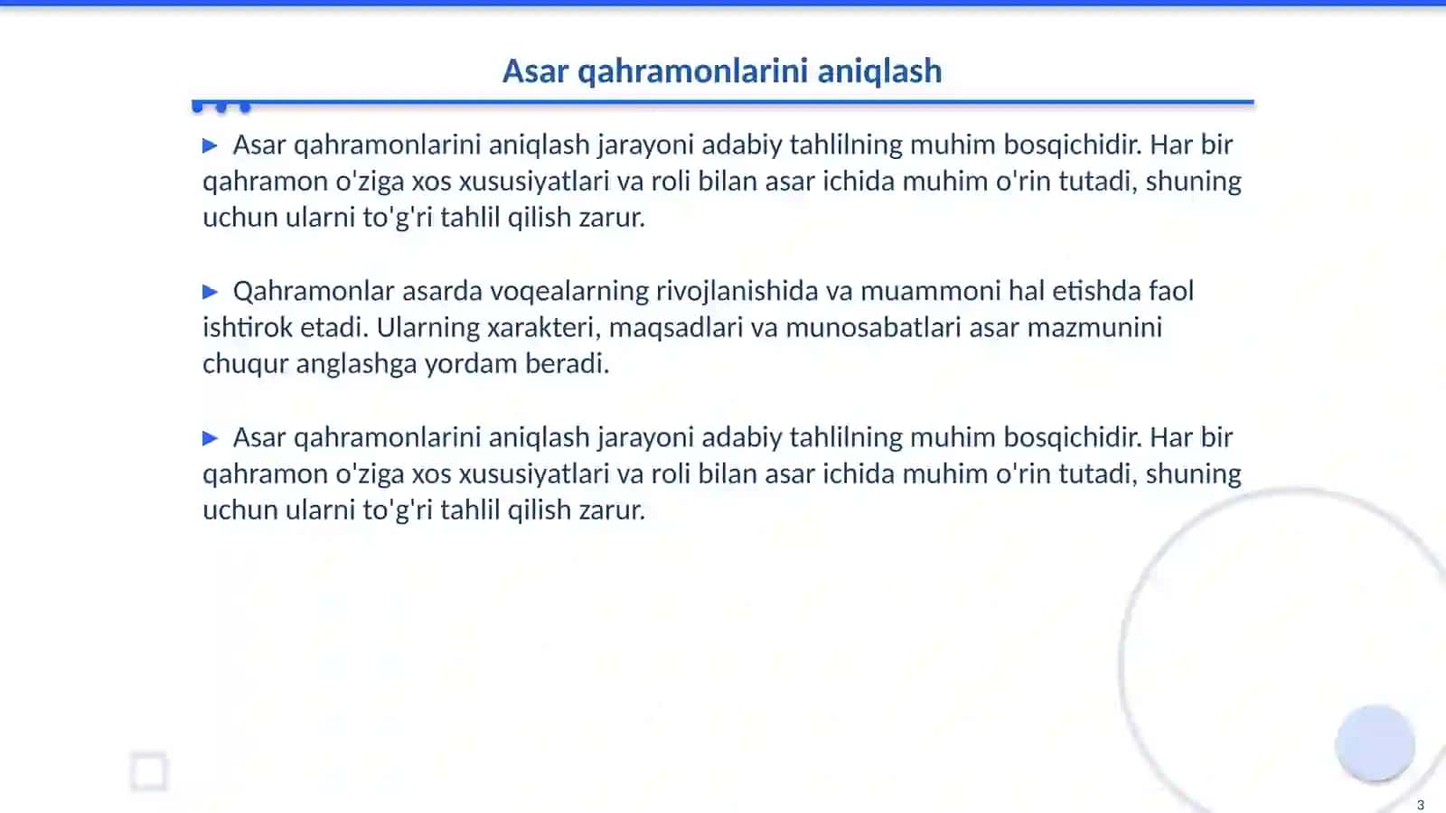 Asar qahramonlari ustida ishlash 3