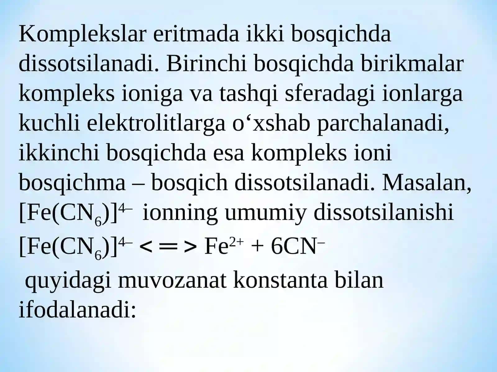 Kompleks birikmalarning eritmalaridagi muvozanatlar 3