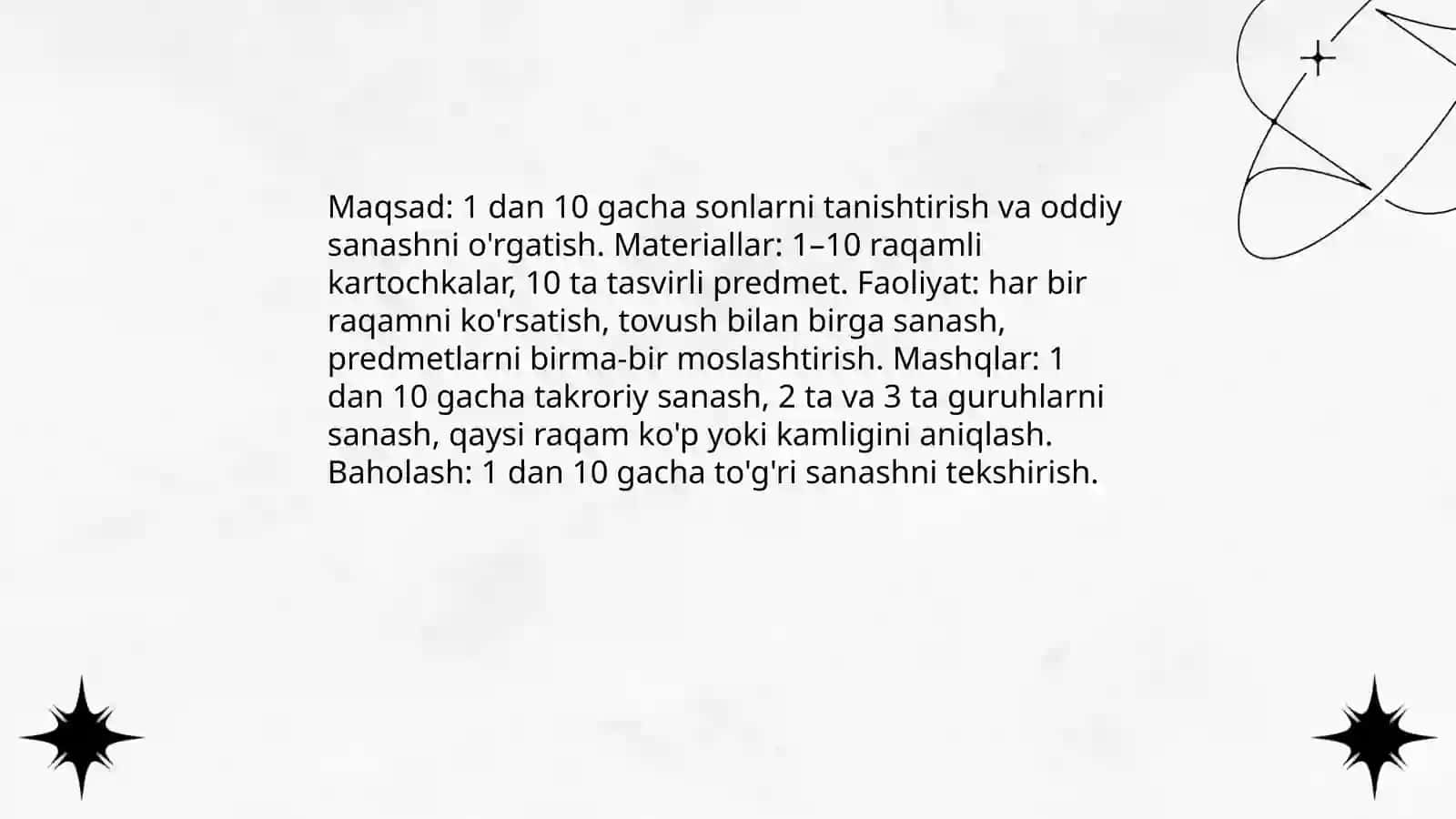 Aqli zaif 1-sinf bolalariga matematika fanidan dars ishlanmasi 3