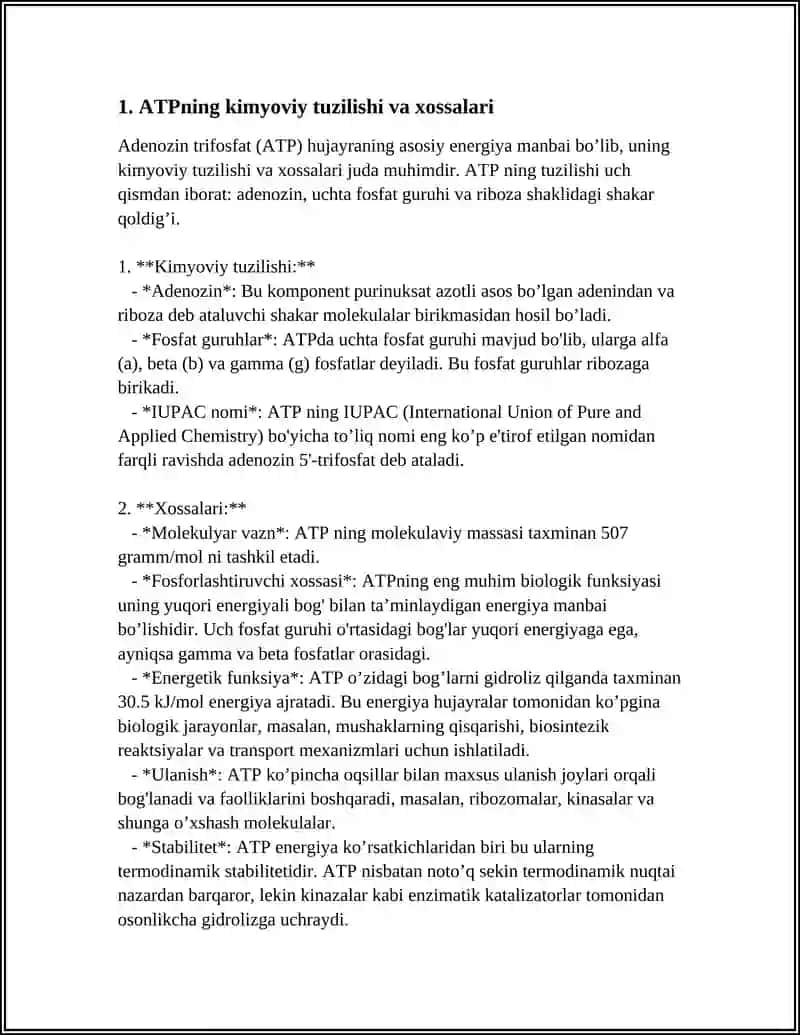 "ATP HUJAYRANING UNIVERSAL ENERGIYA VALYUTASI" MAVZUSIDA ILMIY ASOSLANGAN REFERAT YOZISH 3
