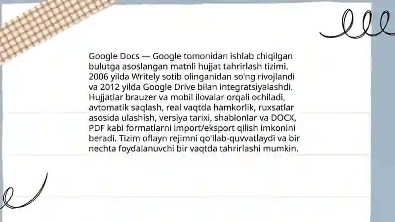 Google Docs tizimi haqida maʼlumotlar 3