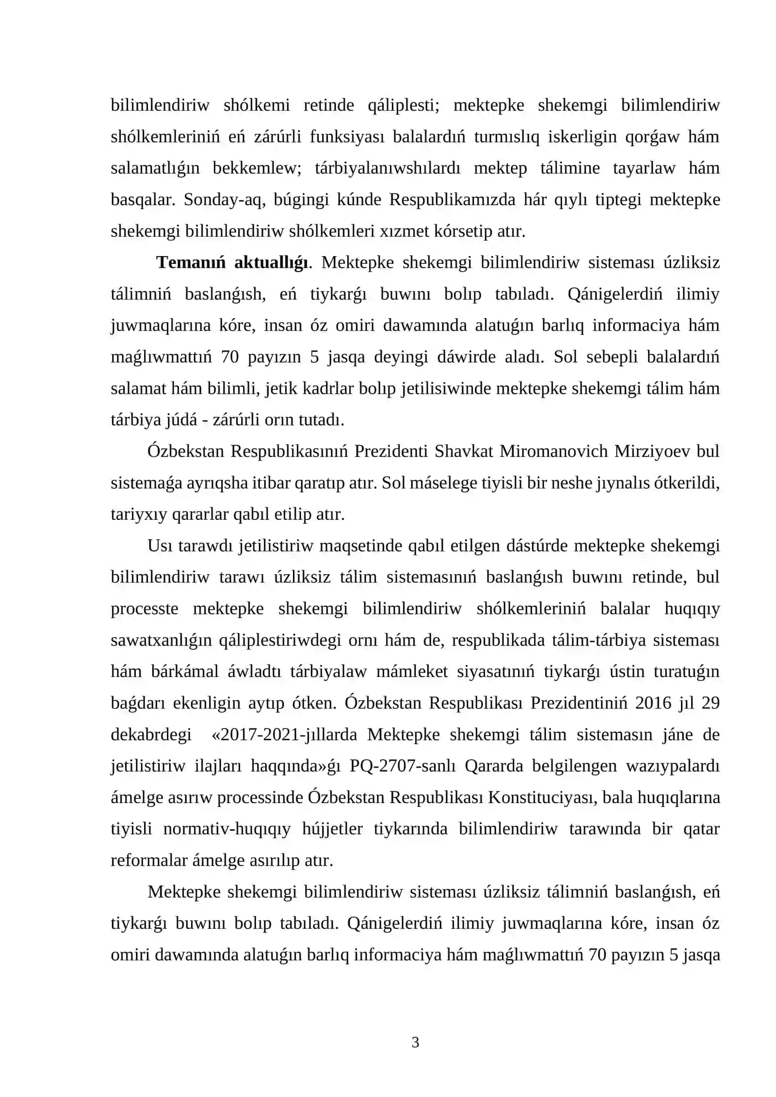 MEKTEPKE SHEKEMGI BILIMLENDIRIW SHÓLKEMLERINDE ILAY JUMISLARÍ 3