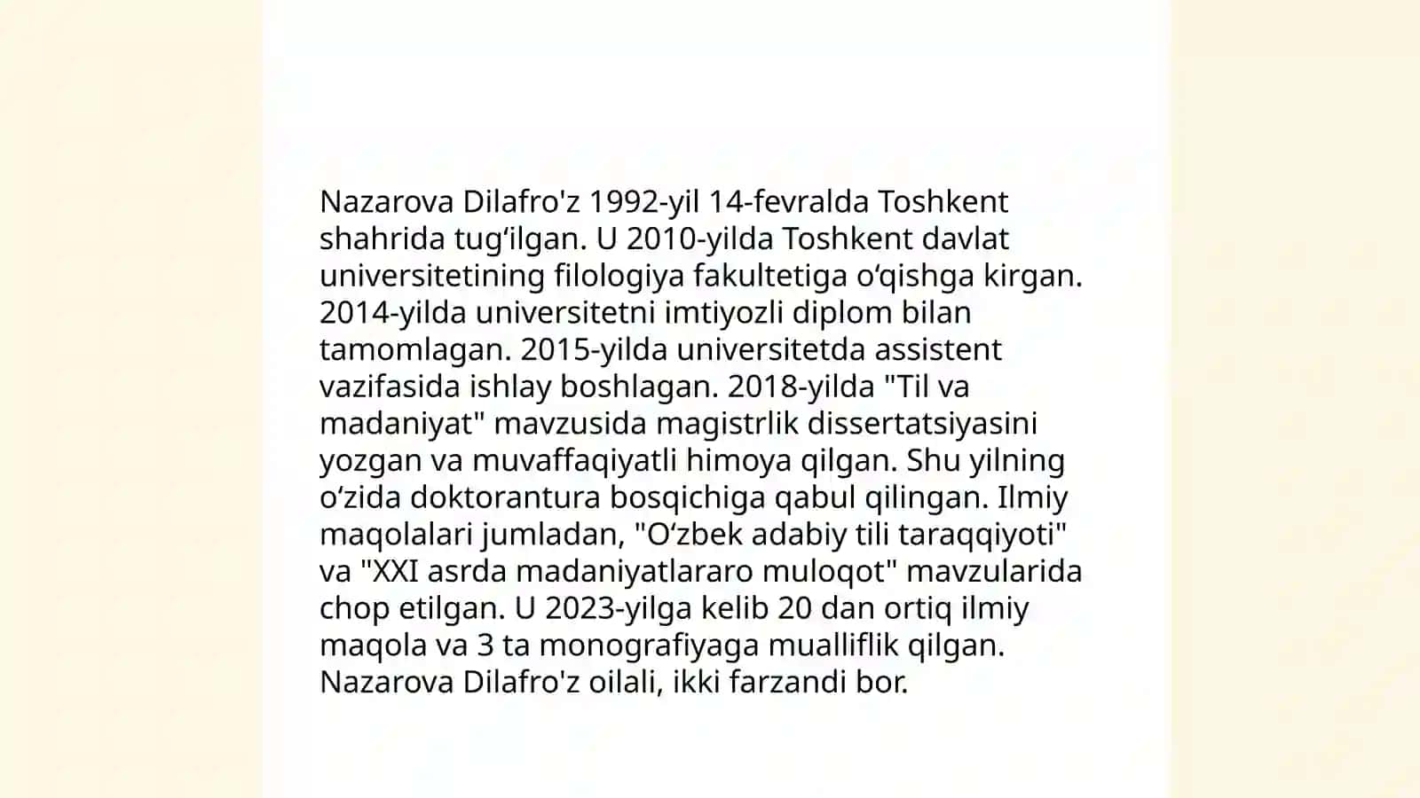"Nazarova Dilafro'zning hayoti" 3
