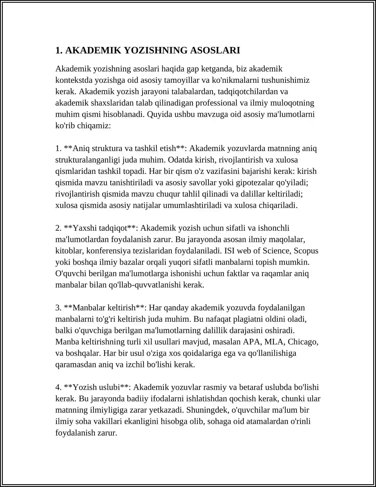 MUSTAQIL ISH Mavzu: AKADEMIK YOZISH VA SAMARALI AMALGA OSHIRISH OMILARI 3