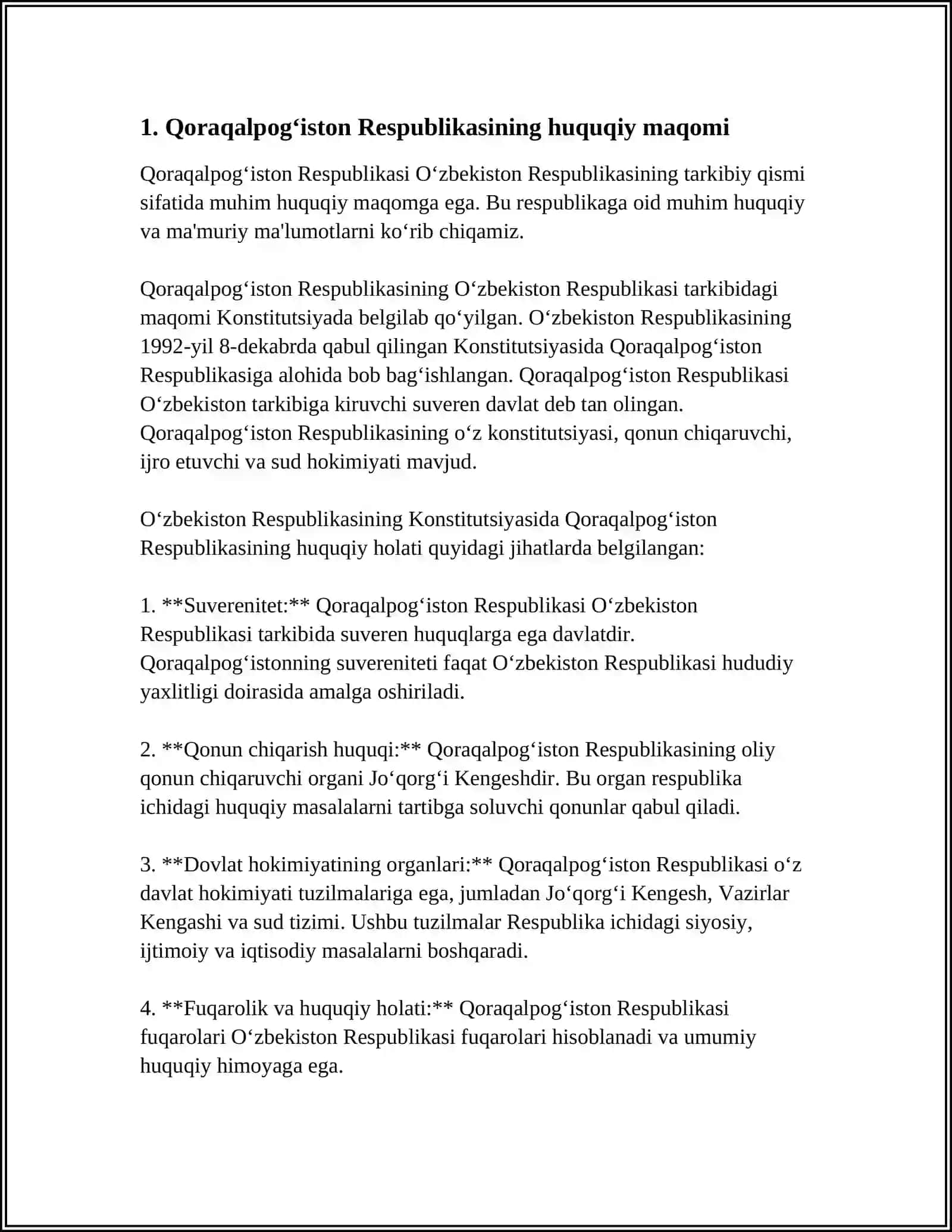 MUSTAQIL ISH Mavzu: QORAQALPOGʻISTON RESPUBLIKASINING KANSTITUTSAVIY MAQOMI 3