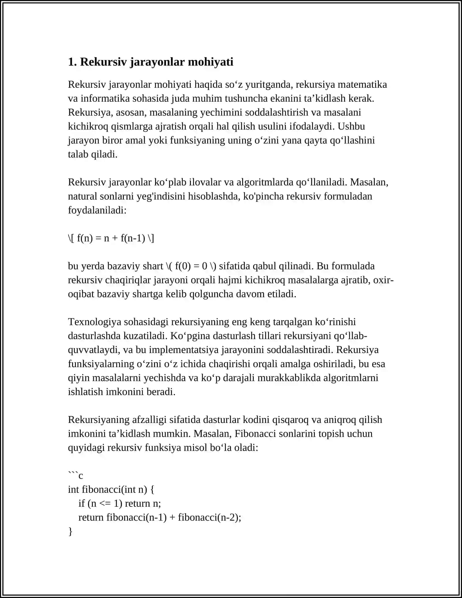 REKURSIV JARAYONLARNI TASHKIL ETISH. ICHMA ICH JOYLASHGAN REKURSIV JARAYONLARNI TASHKIL ETISH. SATRLAR BILAN ISHLASH 3
