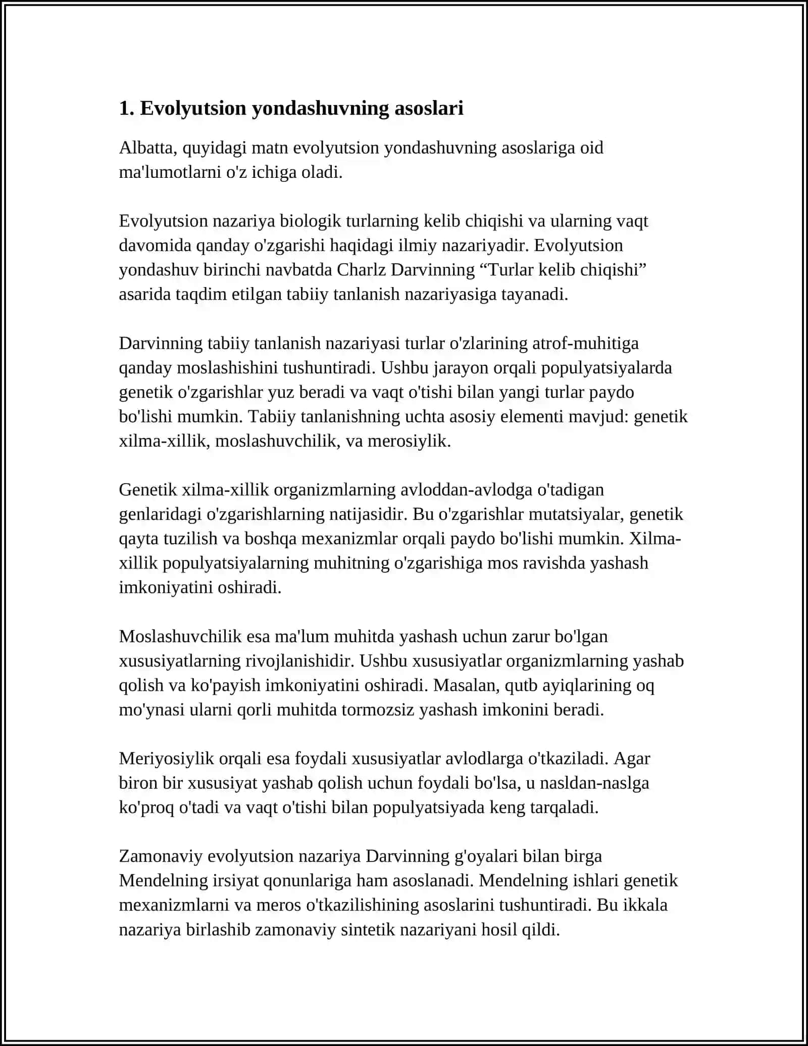 YER YUZASIDA BIOLOGIK XILMA XILLIKNING SHAKLLANISHIDA EVOLYUTSION YONDASHUV 3