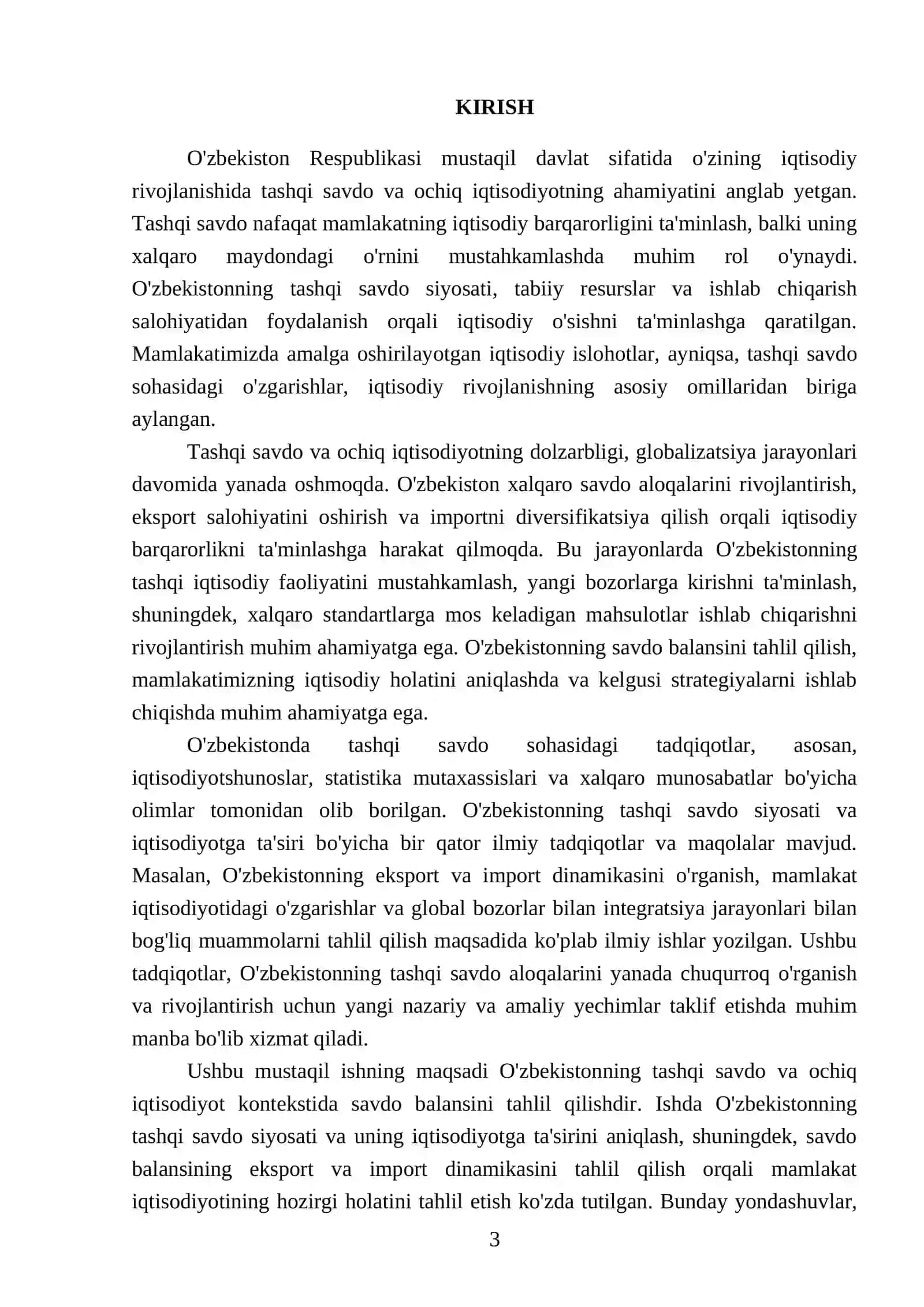 Tashqi savdo va ochiq iqtisodiyot. Ozbekistonning savdo balansini tahlil qilish 3