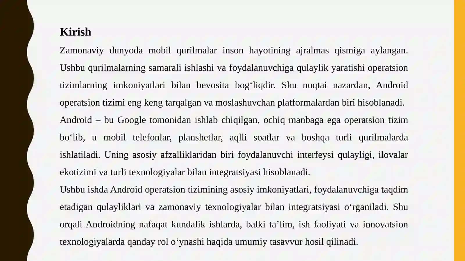 Android operatsion tizimi imkoniyatlari 3
