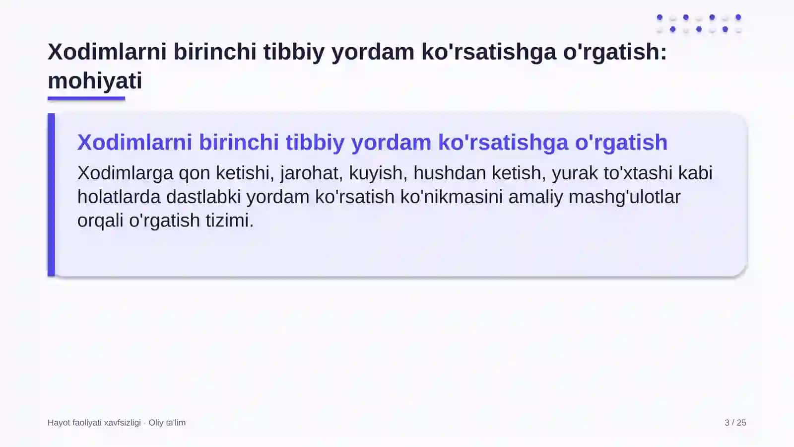 erkin iqtisodiy zonalarda xodimlarni birinchi tibbiy yordam ko'rsatishga o'rgatish 6091 3