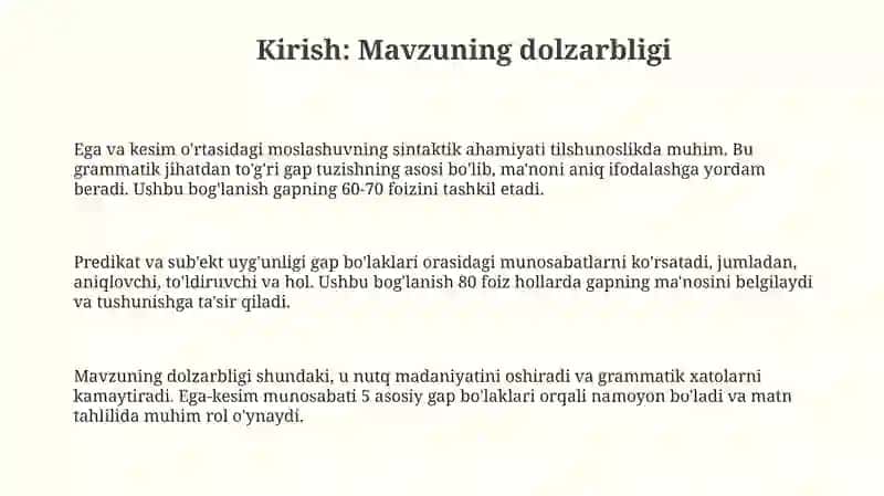 Ega va kesim o'rtasidagi moslashuvning sintaktik ahamiyati 3